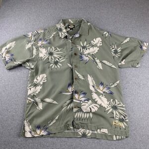 Tommy Bahama Button Up Shirt Mens L Green Bird of Paradise Tropical Rayon